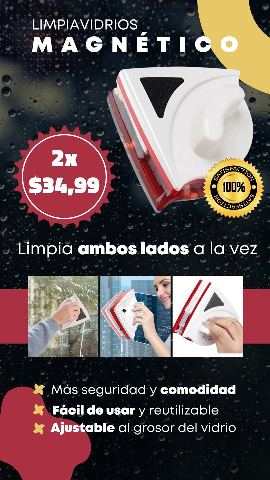 Limpia Vidrios Magnético 360° – Ventanas Limpias sin Riesgo